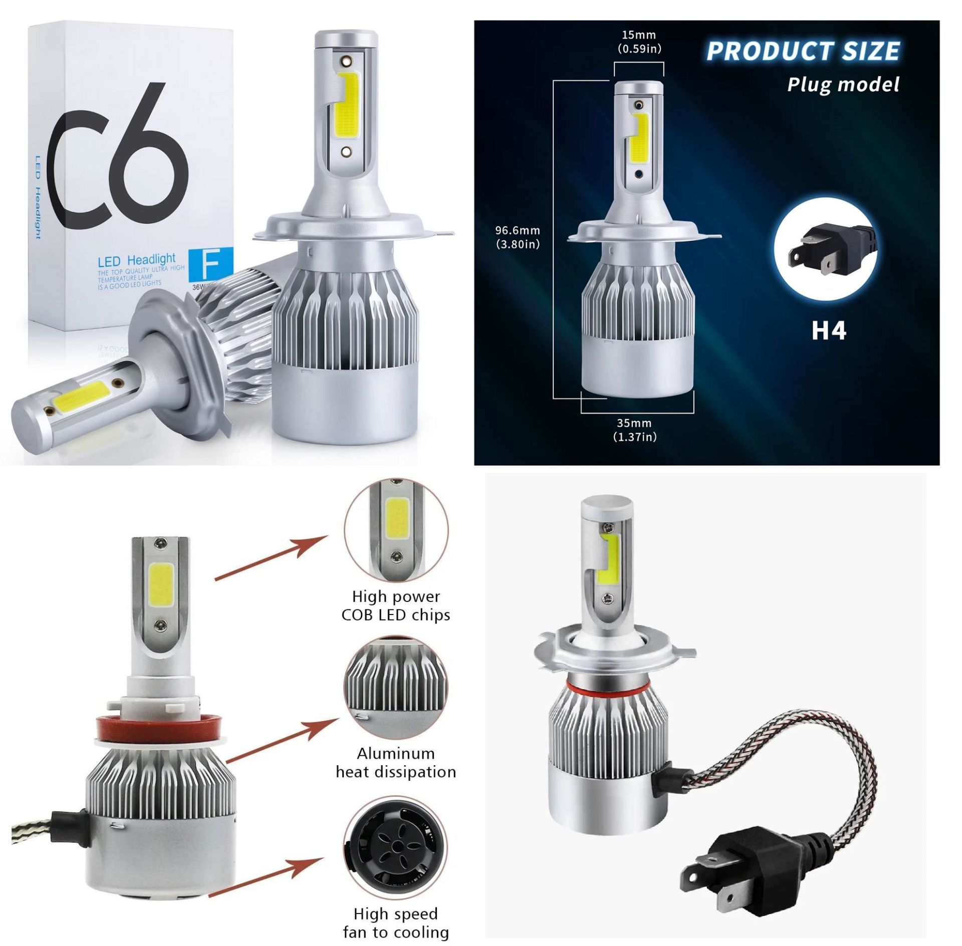 C6 H4 Xenon Led Ampül Beyaz 2 Li 36W 3800Lm Turbo Fan