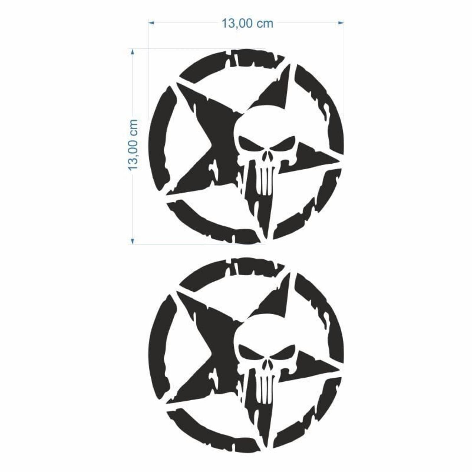 Skm Army Yıldız Kuru Kafa 13 X 13 Cm Siyah Sticker 2 Li