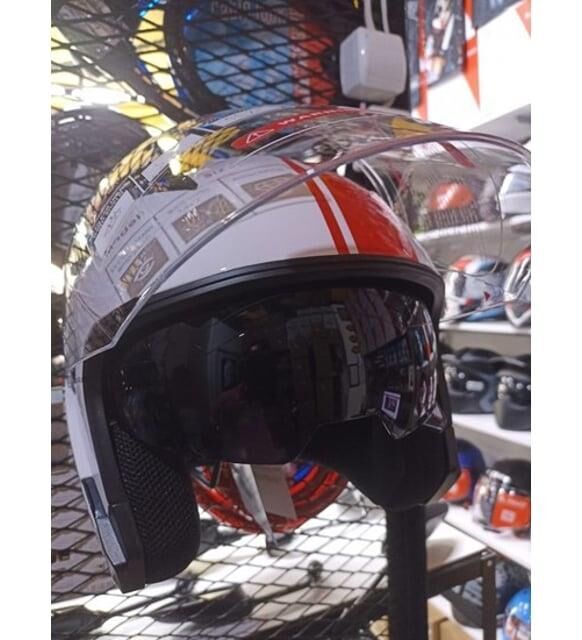 Jk-20 Jıekaı Yarım Güneş Gözlüklü Kask [White/X2 Red]512 Desen L Beden