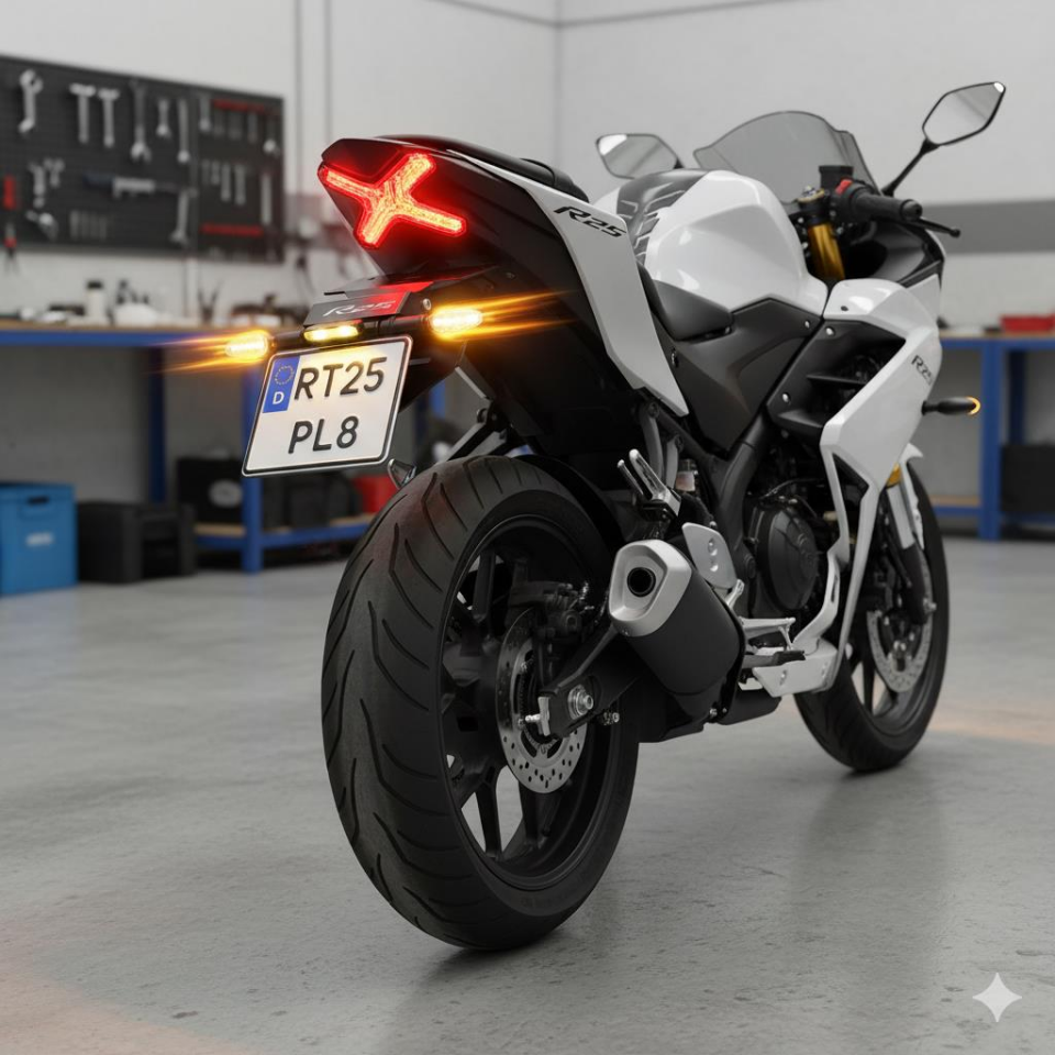 Yamaha R25 Uyumlu Katlanır Plakalık Takımı 2019-2024 (Kayar Led Sinyalli)
