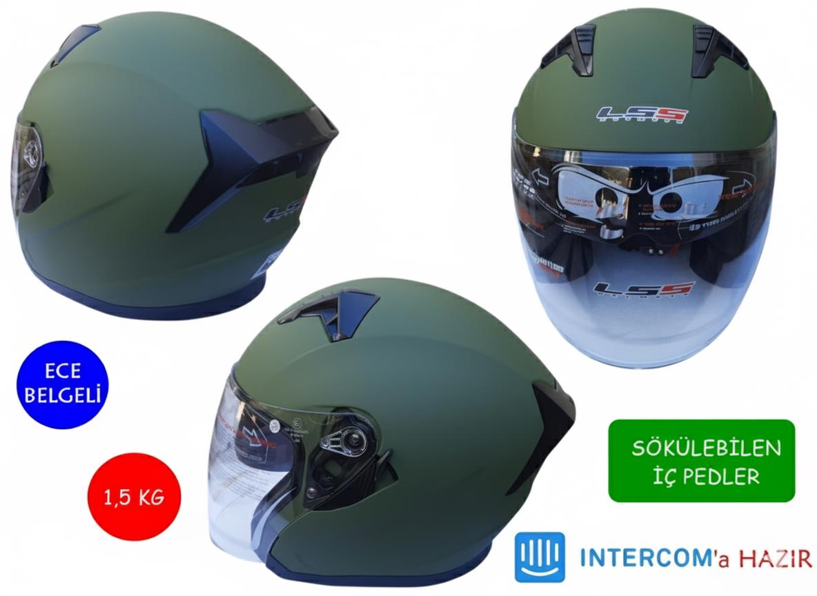 Kask Lss Çenesiz Vizörlü Mat Yeşil Xxl Beden