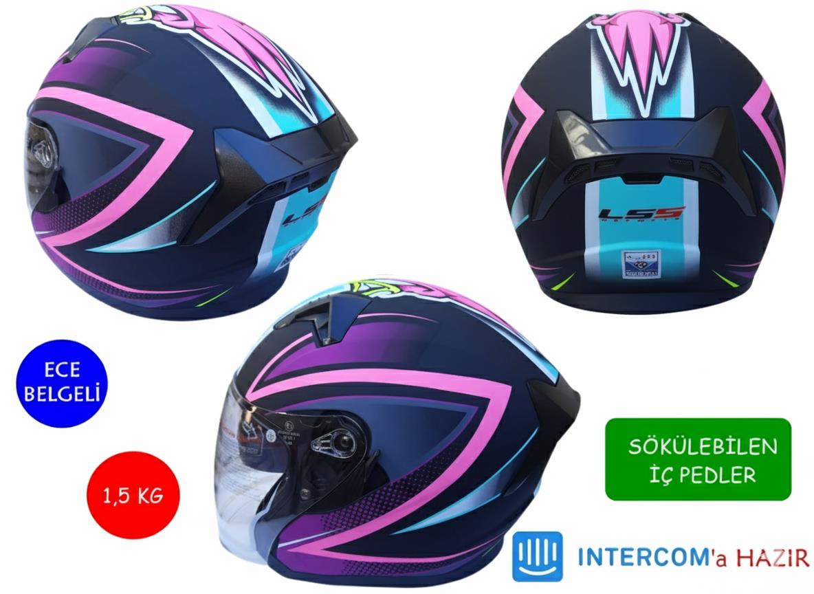 Kask Lss Çenesiz Vizörlü Mat Siyah (A) Fuşya Xl Beden