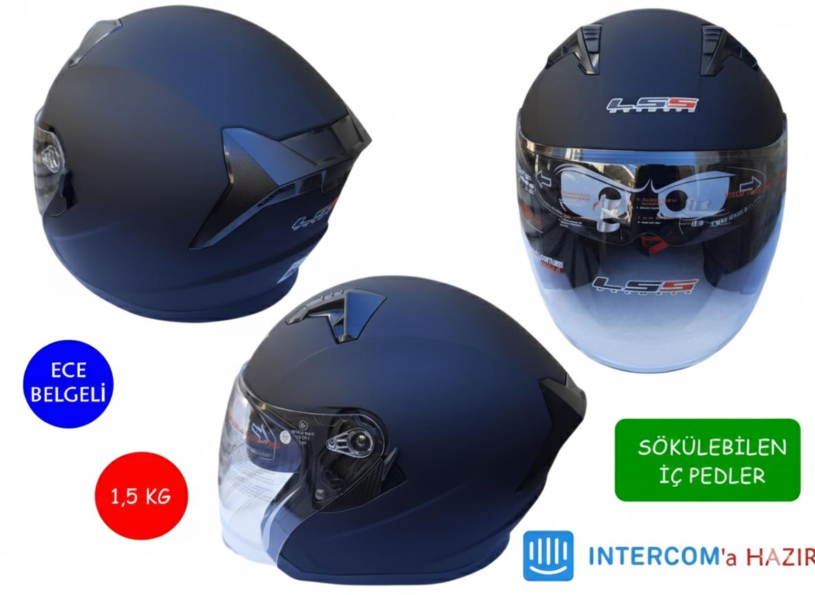 Kask Lss Çenesiz Vizörlü Mat Siyah Xxl Beden