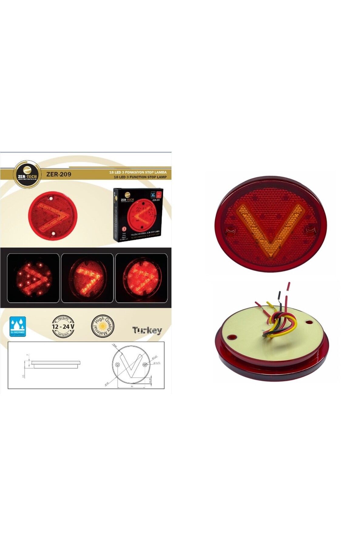 Atv Üniversal Stop Led Oklu Yuvarlak Sinyal-Park-Fren