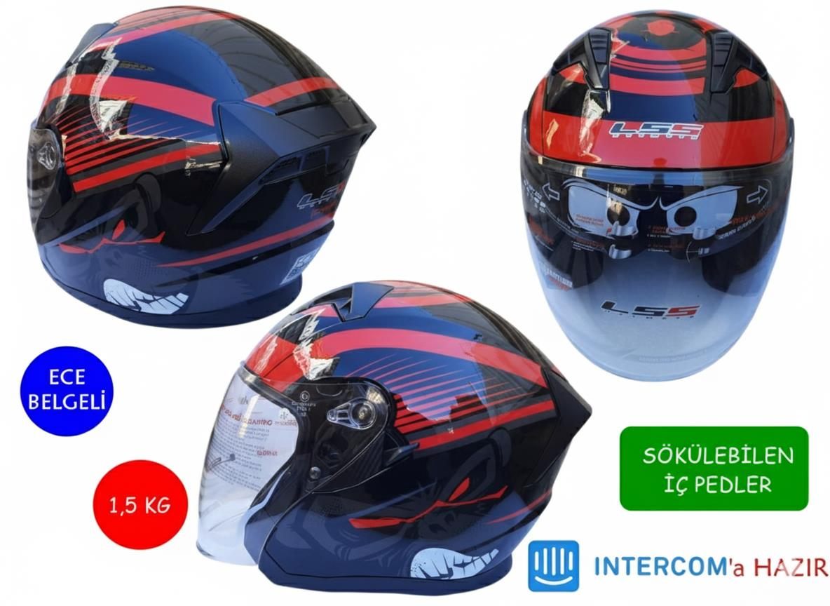 Kask Lss Çenesiz Vizörlü Parlak Siyah (C) Xl Beden