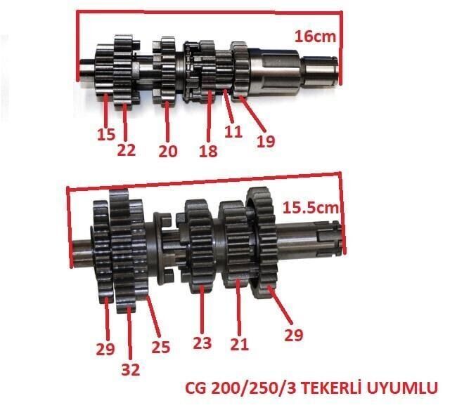 Şanzuman Dişli Komple Uzun Mil Cg200/250/Kuba/Ayder/3 Tekerli Uyumlu