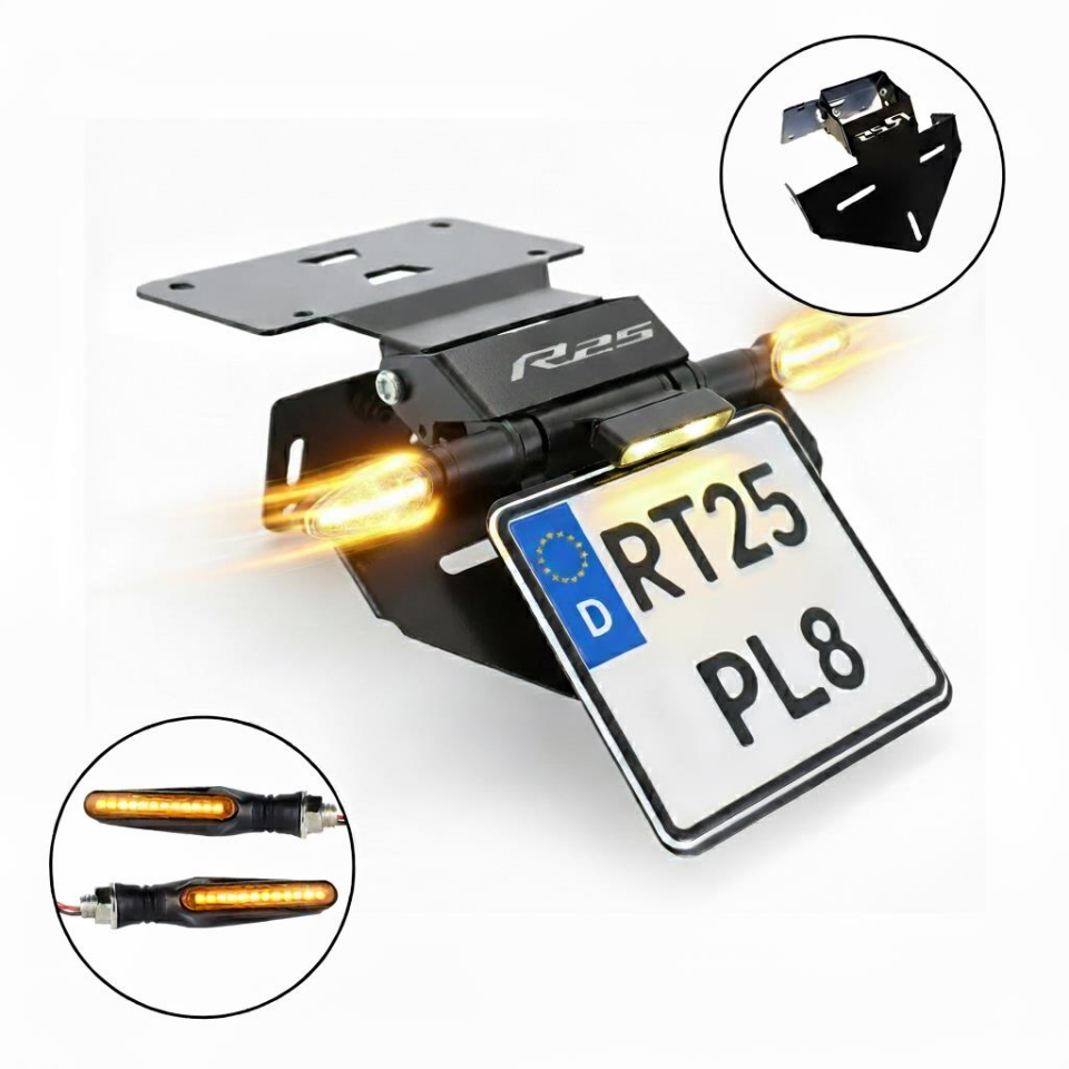 Yamaha R25 2019 - 2024 Sinyal Bağlantılı Katlanır Plakalık Siyah