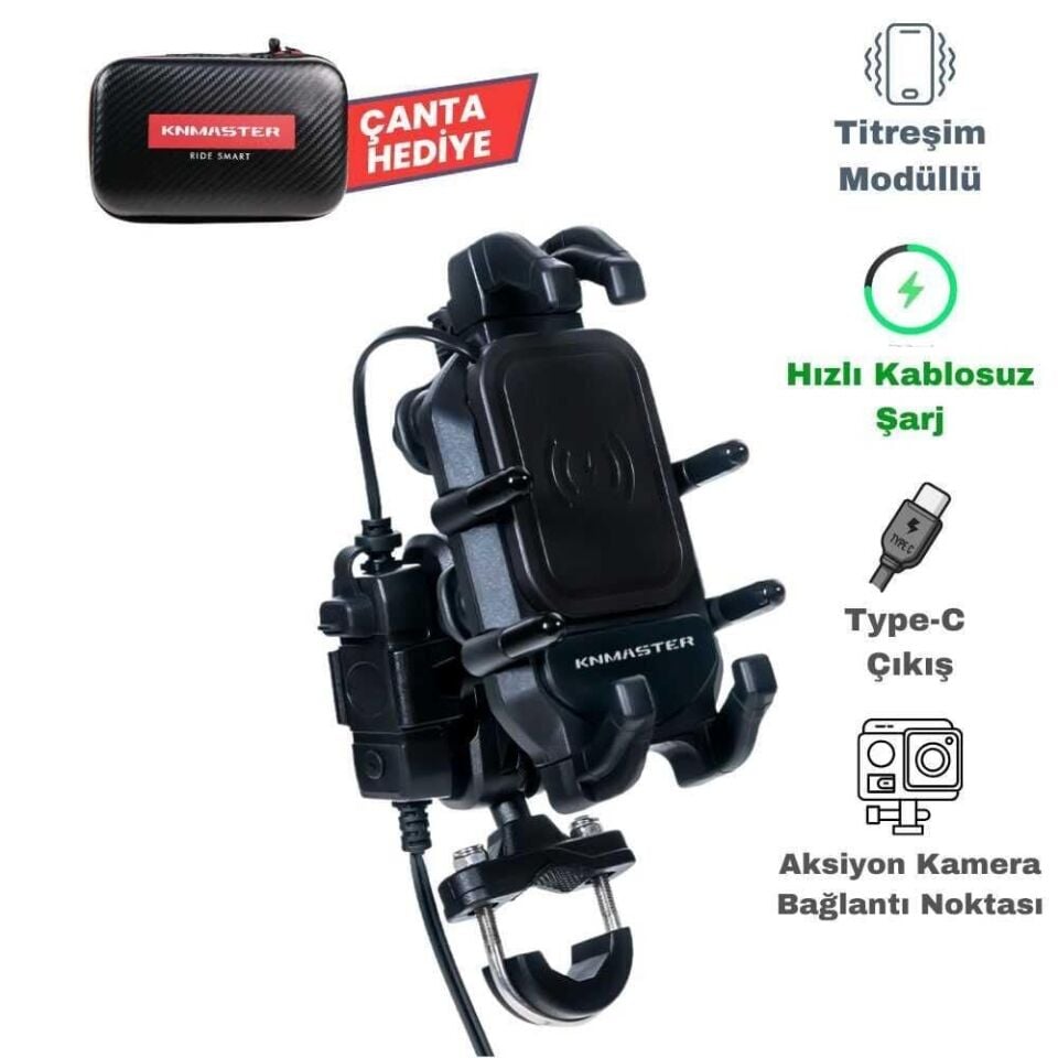 Knmaster Tt-860Wu Kablosuz Şarjlı Tüm Motosikletlere Uyumlu Telefon Tutucu